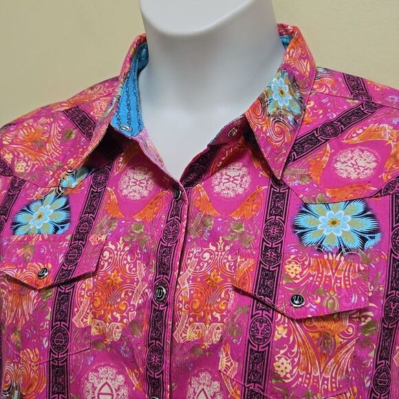 Wrangler Pink Pearl Snap Long Sleeve Western Shirt Size XL Cowgirl Country Rodeo - Picture 3 of 16